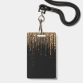 Luxus Chic Black Gold Funkelnd Glitzer Fringe Ausweis (Back with Lanyard)