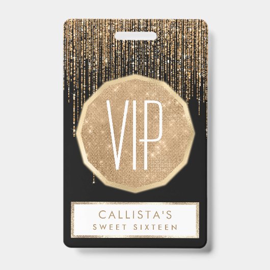 Luxus Chic Black Gold Funkelnd Glitzer Fringe Ausweis (Front)