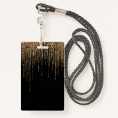 Luxus Chic Black Gold Funkelnd Glitzer Fringe Ausweis (Rückseite mit Schlüsselband)