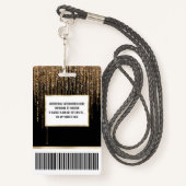 Luxus Chic Black Gold Funkelnd Glitzer Fringe Ausweis (Rückseite mit Schlüsselband)