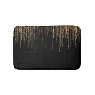 Luxus Chic Black Gold Funkelnd Glitzer Fringe Badematte