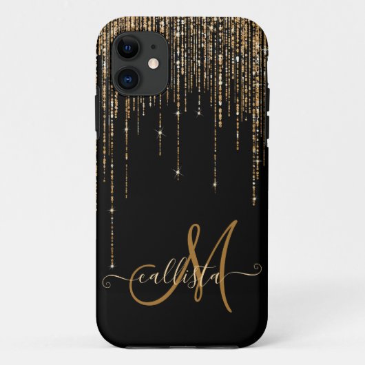 Luxus Chic Black Gold Funkelnd Glitzer Fringe Case-Mate iPhone Hülle (Rückseite)
