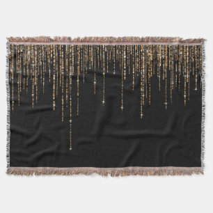 Luxus Chic Black Gold Funkelnd Glitzer Fringe Decke