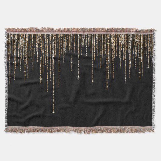 Luxus Chic Black Gold Funkelnd Glitzer Fringe Decke (Vorderseite)