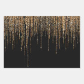 Luxus Chic Black Gold Funkelnd Glitzer Fringe Geschenkpapier Set (Vorderseite 3)