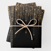 Luxus Chic Black Gold Funkelnd Glitzer Fringe Geschenkpapier Set (Beispiel)