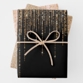 Luxus Chic Black Gold Funkelnd Glitzer Fringe Geschenkpapier Set (Beispiel)