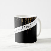 Luxus Chic Black Gold Funkelnd Glitzer Fringe Kaffeetasse (VorderseiteRechts)