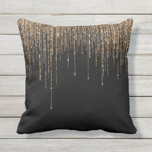 Luxus Chic Black Gold Funkelnd Glitzer Fringe Kissen