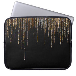 Luxus Chic Black Gold Funkelnd Glitzer Fringe Laptopschutzhülle