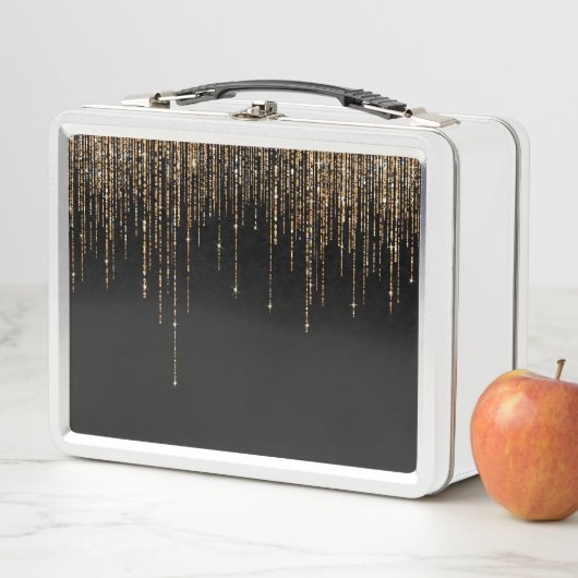 Luxus Chic Black Gold Funkelnd Glitzer Fringe Metall Brotdose (Beispiel)