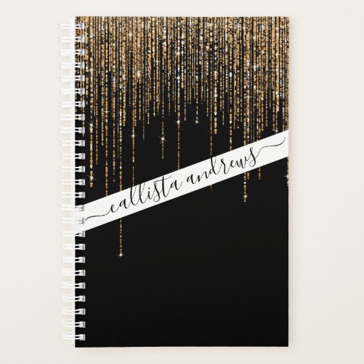 Luxus Chic Black Gold Funkelnd Glitzer Fringe Planer (Vorderseite)