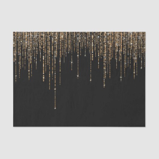 Luxus Chic Black Gold Funkelnd Glitzer Fringe Seidenpapier (Vorderseite)