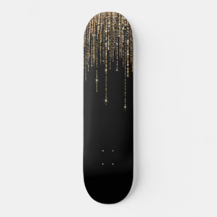 Luxus Chic Black Gold Funkelnd Glitzer Fringe Skateboard