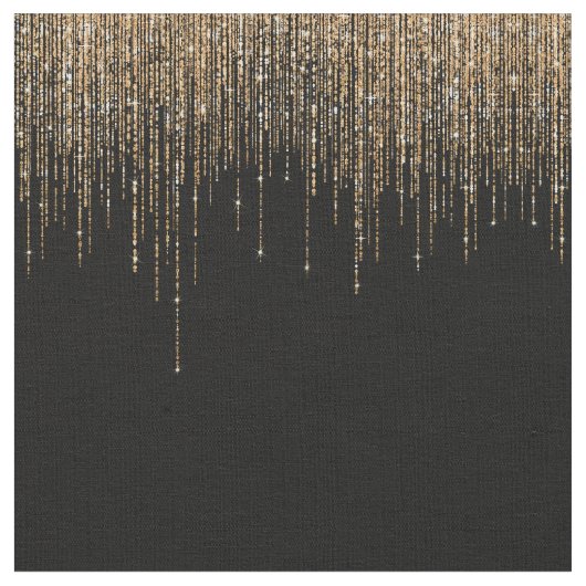 Luxus Chic Black Gold Funkelnd Glitzer Fringe Stoff (Nahaufnahme)