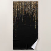 Luxus Chic Black Gold Funkelnd Glitzer Fringe Strandtuch (Vorderseite)