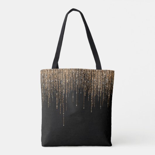 Luxus Chic Black Gold Funkelnd Glitzer Fringe Tasche (Rückseite)