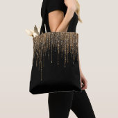 Luxus Chic Black Gold Funkelnd Glitzer Fringe Tasche (Von Nahem)