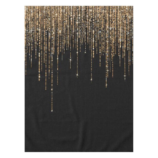 Luxus Chic Black Gold Funkelnd Glitzer Fringe Tischdecke (Vorderseite)