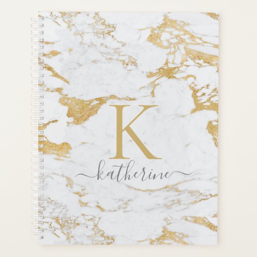Luxus Chic Gold Foil Marmor Monogram Planer (Vorderseite)
