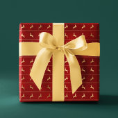 Luxus Chic Gold Reindeer Roter Weihnachtsurlaub Geschenkpapier