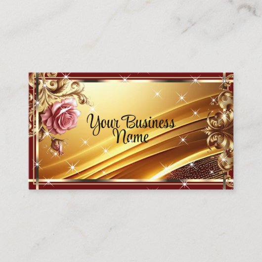 Luxus Chic Gold Wein Rote Rose Blume Ombre Verzier Visitenkarte (Vorderseite)