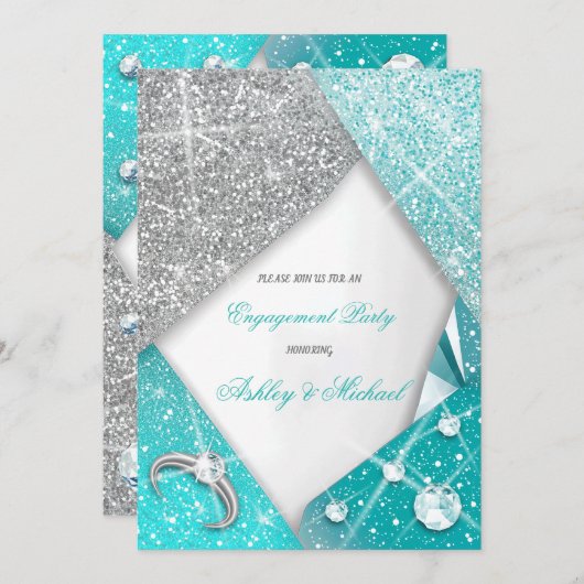 Luxus-Chic klassische türkisfarbene Silberschmuck Einladung (Vorne/Hinten)