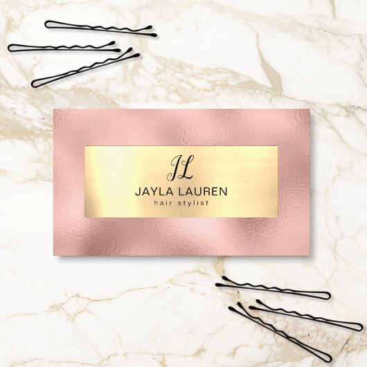 Luxus Chic Pink Gold Monogram Visitenkarte