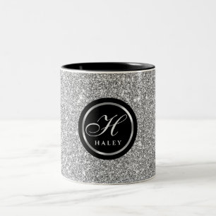 Luxus Chic Silber Grau Glitter Monogramm Anfangsbu Zweifarbige Tasse
