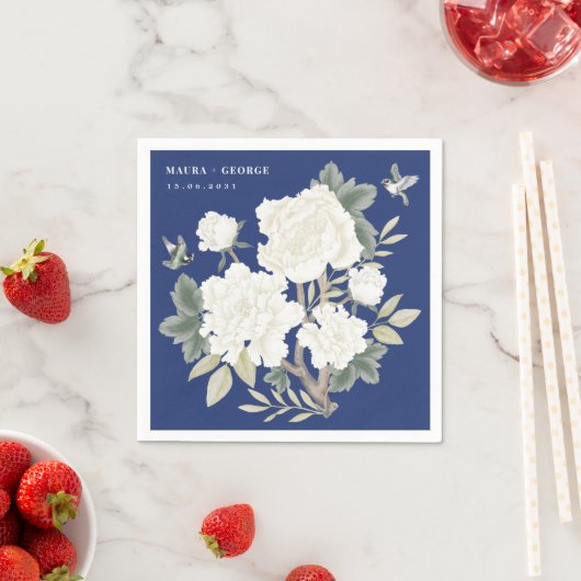 Luxus Chinoiserie Navy Blue Ivory Blumenzehen Serviette (Beispiel)