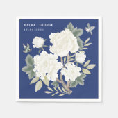 Luxus Chinoiserie Navy Blue Ivory Blumenzehen Serviette (Vorderseite)