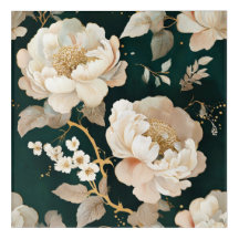 Luxus Cream Peony Acrylic Wall Art - Dunkelgrün