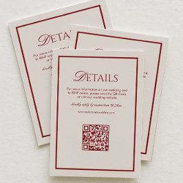 Luxus-Creme und Burgunder-Hochzeitsdetails Qr-Code Begleitkarte