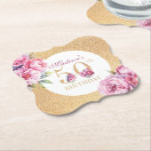 Luxus Custom 50. Geburtstag Peonies Gold Glitzer Untersetzer (angewinkelt)