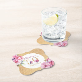 Luxus Custom 50. Geburtstag Peonies Gold Glitzer Untersetzer