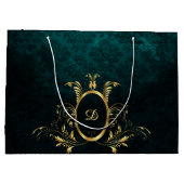 Luxus Damask Gold Rahmen Monogramm Große Geschenktüte (Rückseite)