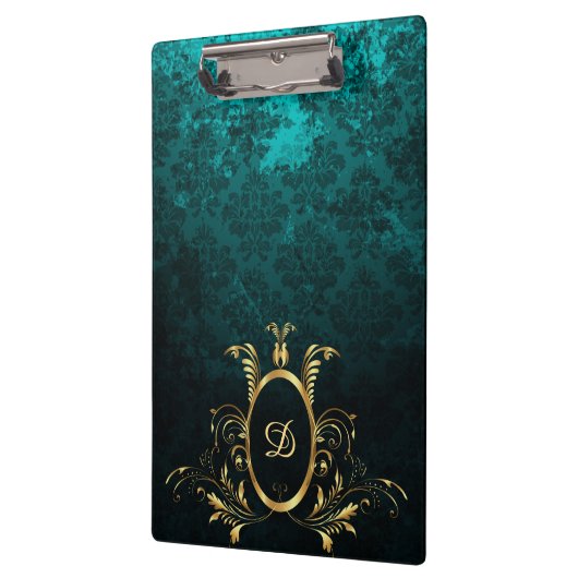 Luxus Damask Gold Rahmen Monogramm Klemmbrett (Links)