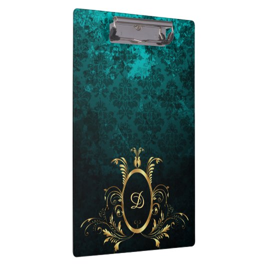 Luxus Damask Gold Rahmen Monogramm Klemmbrett (Rechts)