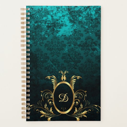 Luxus Damask Gold Rahmen Monogramm Planer (Vorderseite)