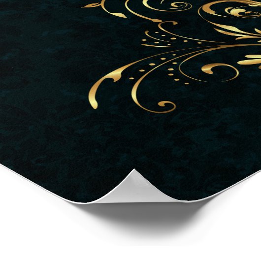 Luxus Damask Gold Rahmen Monogramm Poster (Ecke)