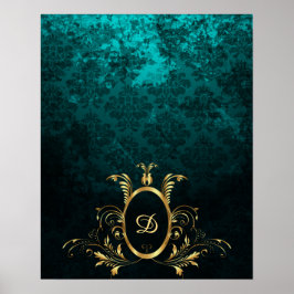 Luxus Damask Gold Rahmen Monogramm Poster