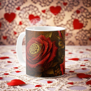 Luxus-Dampfpunk-Rosen Romantische Goldzahnräder Kaffeetasse