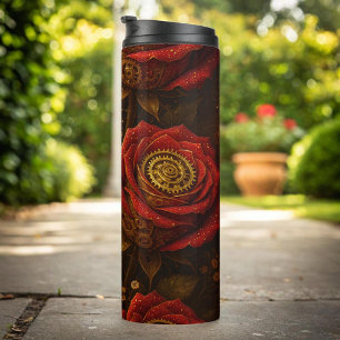 Luxus-Dampfpunk-Rosen Romantische Goldzahnräder Thermosbecher