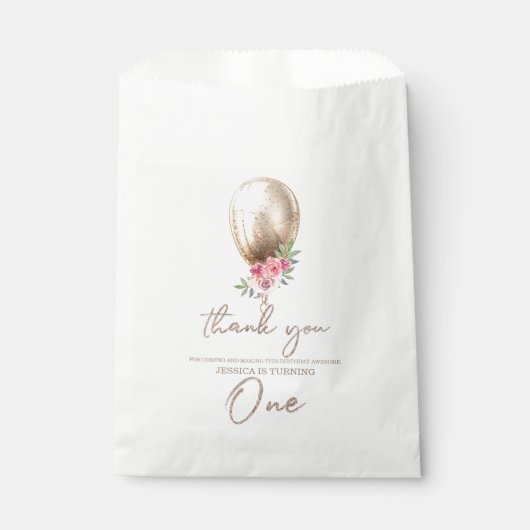 Luxus Danke Balloon Glitzer First Birthday Geschenktütchen (Vorderseite)