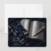 Luxus-Dankeskarten | Silbernes Buch & Stift | Ro Postkarte (Vorne/Hinten)