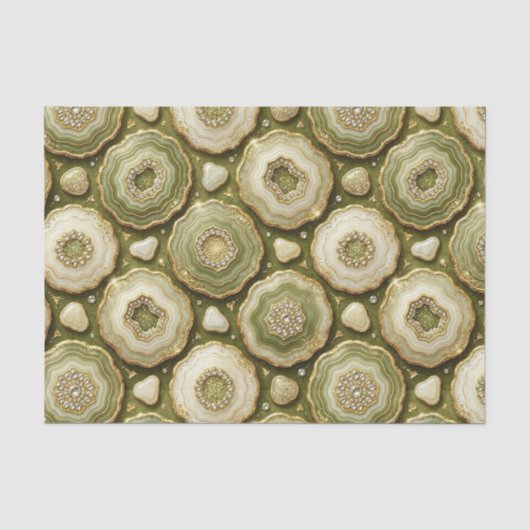 Luxus-Decoupage | Olivgrün + Gold-Achat-Geode Seidenpapier (Vorderseite)