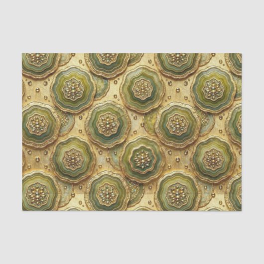 Luxus-Decoupage | Olivgrün + Gold-Achat-Geode Seidenpapier (Vorderseite)