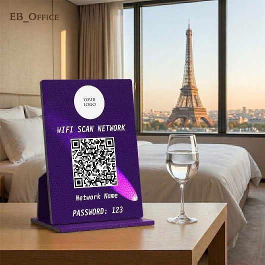 Luxus Deep Purple Leder Spotlight QR Code Wifi  Fotoplatte