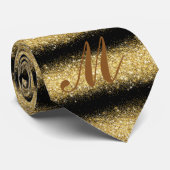 Luxus Dein Monogram Gold Black Glitzer Moderne Krawatte (Gerollt)