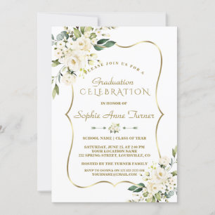 Luxus Delicate White Floral Gold Graduation Party Einladung
